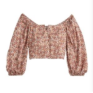 Juniors' SO Notched Front Balloon Sleeve Blouse Medium